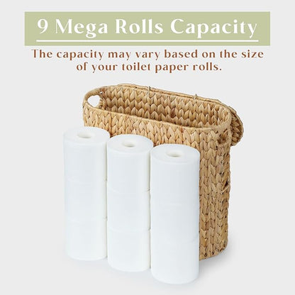 YANGQIHOME Toilet Paper Storage, Water Hyacinth Toilet Paper Storage with Lid, Papers Container for up to 9 Mega Rolls, Bathroom Basket Organizer