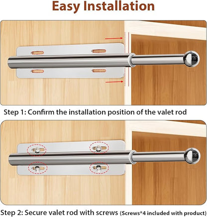 12-23 Inch Valet Rod for Closets Pull Out,Retractable Closet Valet Rod Slide Out,Heavy Duty Valet Rod for Closet Space, Laundry Room, RV, Wardrobes (Silver)