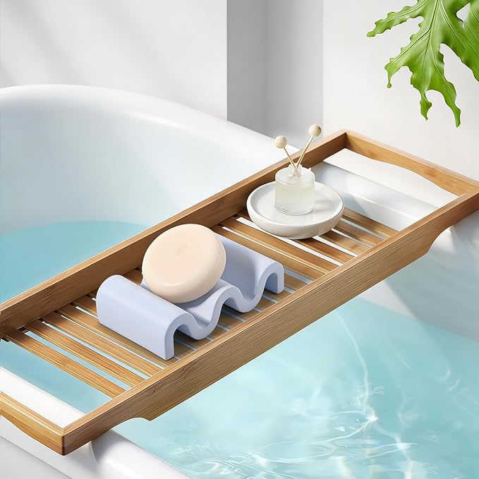 Diatomite Soap Dish Quick Drying Bar Soap Holder Draining Soap Saver Rack Wave Pattern Sponge Tray for Bathroom Sink, Shower, Kitchen, Blue