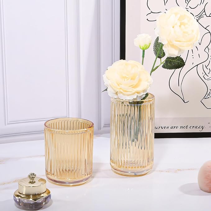 DASITON Makeup Brush Holder Organizer, Crystal Glass Makeup Brushes Storage Holder, Vintage Make Up Brush Cup for Vanity, Pen Pencil Holder for Desk, Toothbrush Holders for Bathroom (Coffee S)