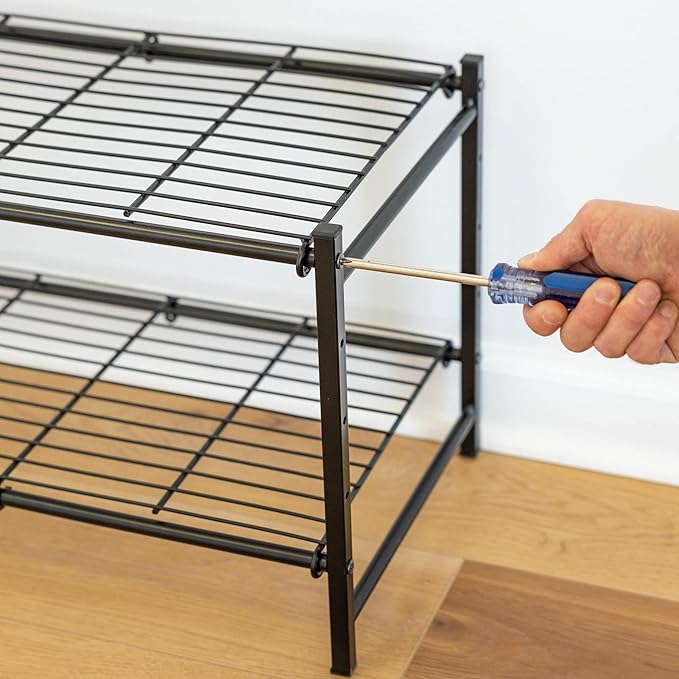 Teal Triangle Aspen Double Shoe Rack Storage Organizer | Sturdy Two-Tier Shoe Caddy for Floor Use | Heavy Duty Shoe Storage Rack for Entryway or Closet | Durable & Space-Saving Shoe Organizer