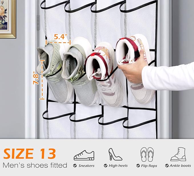 MISSLO 24 Large Pockets + 17 Deep Pockets Over the Door Shoe Organizer Hanging Rack for Door Closet Shoe Holder