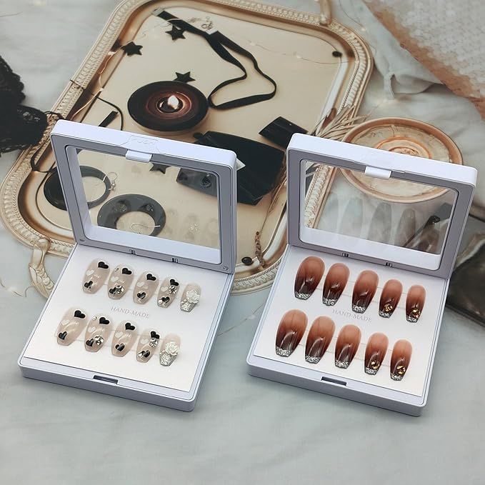 32 Pack Press On Nail Packaging Boxes - 3D Floating Storage and Display Box With 90pcs Double Sided Adhesive Tape for Nail Tech