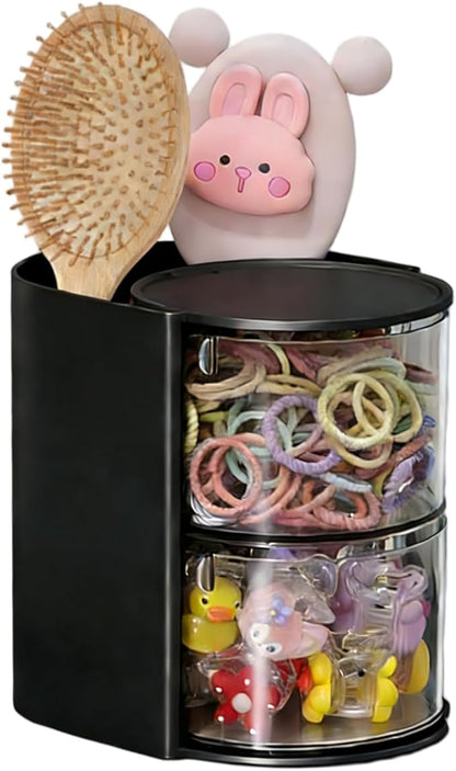 Azurphoric Hair Accessories Organizer with Hair Brush Holder, Rotatable Makeup Brush Holder for Necklaces, Earring, Bracelet, Ring, Makeup Brushes, Hair Clip and Hair Accessories (Black, 2-Layer)