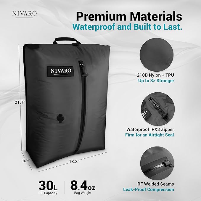 Travel Vacuum Compression Bags | Large 30L 1-Pack | Waterproof & Reusable | Space Saver Bags for Luggage | Wireless Pump Included