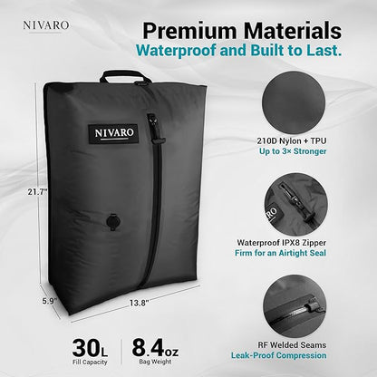 Travel Vacuum Compression Bags | Large 30L 1-Pack | Waterproof & Reusable | Space Saver Bags for Luggage | Wireless Pump Included