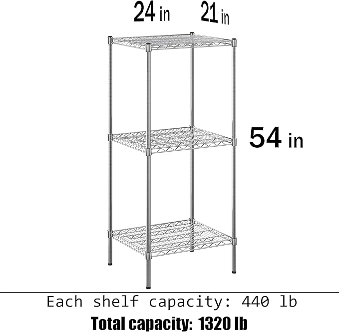 21" Deep x 24" Wide x 54" Height Wire Shelving Kit | 3-Tier | NSF Commercial Storage Rack Unit