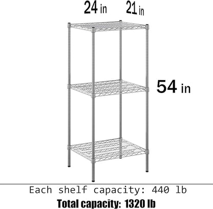 21" Deep x 24" Wide x 54" Height Wire Shelving Kit | 3-Tier | NSF Commercial Storage Rack Unit
