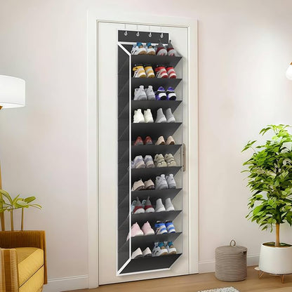 KEEPJOY 10 Tiers Mesh Over Door Shoe Organizer Storage, Hanging Shoe Holder for Door with Large Deep Pockets, Fit 20-30 Pairs Shoe Rack for Sneakers, Boots(Black)