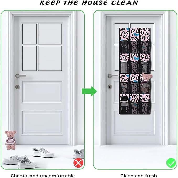 Pink Over The Door Shoe Organizer Mesh Pockets Spot Door Hanging Shoe Organizer for Dorm Room 12 Pockets Wall Hanging Storage