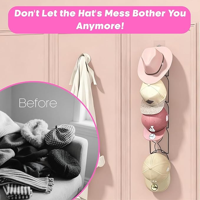 LINFIDITE 10 Pack Baseball Hat Rack Hanger Holder Organizer Multi Hook Wall Mounted Over Door Cap Display Storage Rack Holder Closet Hanging Storage Rack w Hanging Hook Mermaid Tail Black