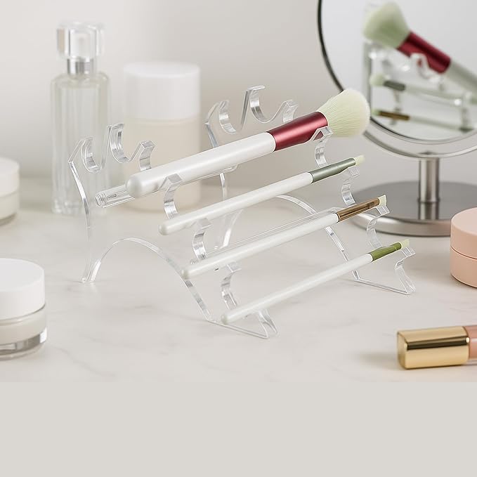 AMT Acrylic Pen Holder, CLEAR Makeup Display, Thick and Sturdy, Organizer Holder for Makeup Brush Fountain Pen, E-Cigarette, Vapor Display Case. (6 Slots)
