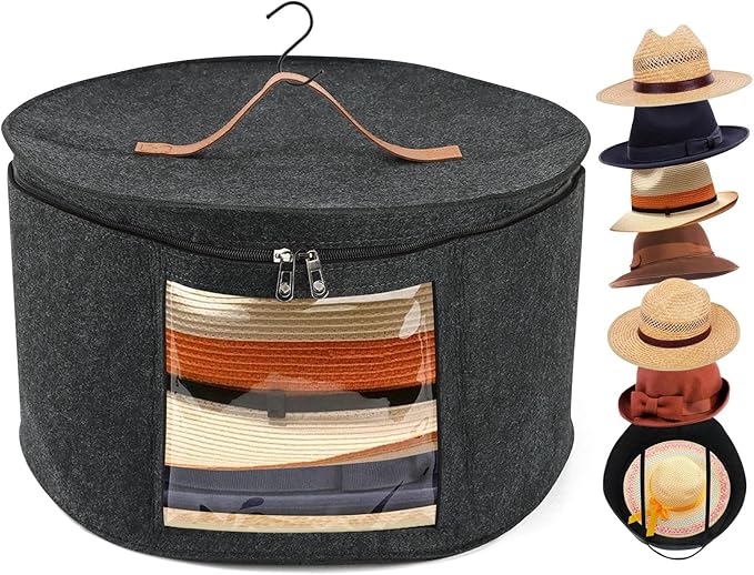 Kakalote Hat Box,Hat Storage Box,Stackable Round Brim Hats Organizer Bag Container,Large Capacity Storage Box for Stuffed Animal Toy Storage,FoldableTravel Cap Boxes