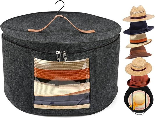 Kakalote Hat Box,Hat Storage Box,Stackable Round Brim Hats Organizer Bag Container,Large Capacity Storage Box for Stuffed Animal Toy Storage,FoldableTravel Cap Boxes