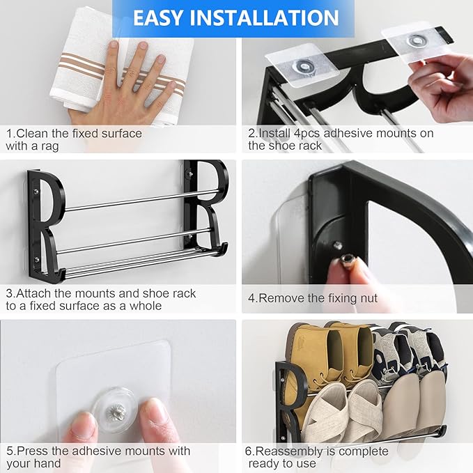 Wall Shoe Rack for RV Shoe Storage, 3 Pack Wall Mounted Shoe Rack with Sticky Hanging Mounts for Camper Small Space Shoe Holder for Door Shoes Organization Shelf No Drilling