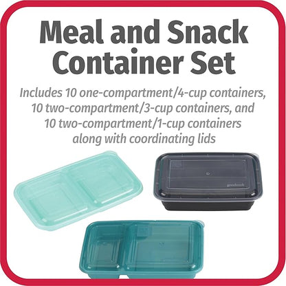 GoodCook Meal & Snack Prep Container Set, Includes Embossed Measurements & Color Coordinated Lids, Made Without BPA, 60-Piece Set