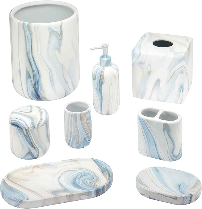 Avanti Linens - Vanity Tray, Resin Countertop Accessories, Guest Bathroom Essentials (Waves Collection, Blue)