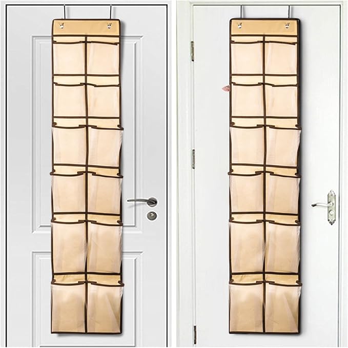 Over The Door Shoe Organizers, 2024 New 12 Large Pockets Hanging Shoe Organizer, Shoe Rack for Closet Entryway Bedroom Bathroom Pantry Shoe Holder, 2 Metal Hook