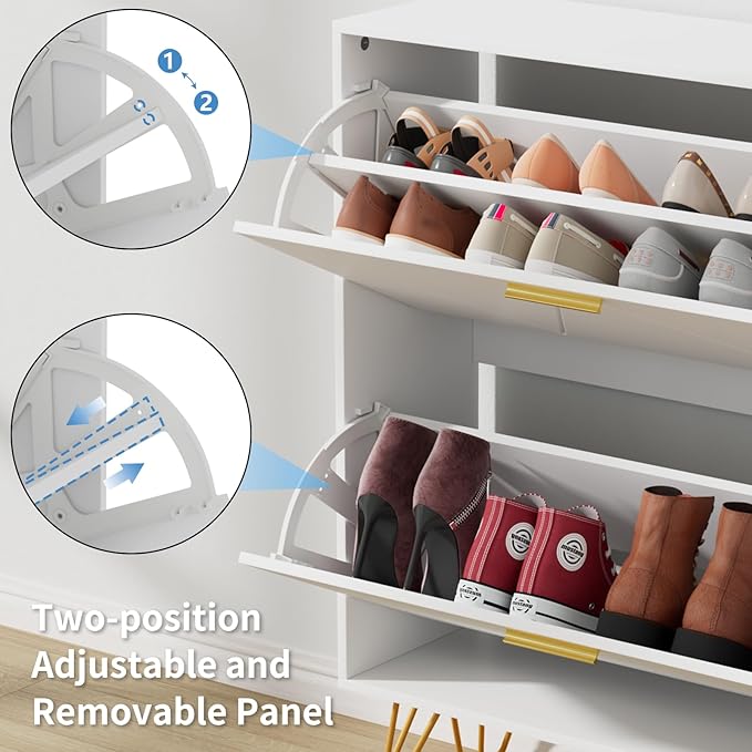 JOZZBY Shoe Cabinet for Entryway Slim Set of 2, White Shoe Cabinet with 2 Flip Drawers, Narrow Shoe Storage Cabinet, Slim Shoe Rack for Entryway, Hallway, Living Room
