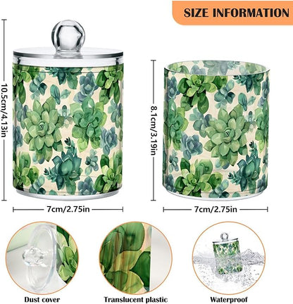 ALAZA 4pcs Flowers Boho Green Qtip Holder Dispenser 14 oz Bathroom Storage Clear Apothecary Jars Containers Cotton Ball,Cotton Rounds,Floss Picks, Hair Clips, Food