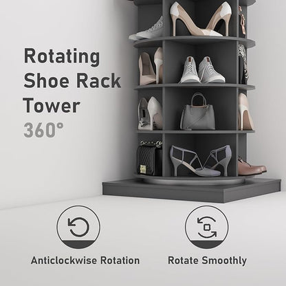 Rotating Shoe Rack Tower, 7-Tier Spinning Shoe Rack, Free Standing 360° Revolving Shoe Organizer Rotating Vertical Shoe Rack Can Hold 28 Pairs of Shoes for Entryway Living Room Hallway