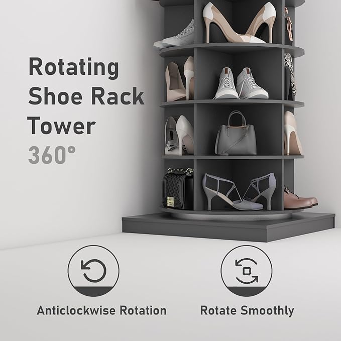 Rotating Shoe Rack Tower, 6-Tier Spinning Shoe Rack, Free Standing 360° Revolving Shoe Organizer Rotating Vertical Shoe Rack Can Hold 24 Pairs of Shoes for Entryway Living Room Hallway
