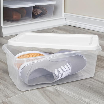 10-Pack 6-Quart Clear Plastic Storage Boxes with Snap-on Lids, White