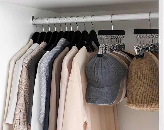 StorageWorks Hat Rack, Closet Organizer and Storage for Baseball Caps,Set of 2 with 10 Adjustable Stainless Steel Clips, Fits All Caps, Black