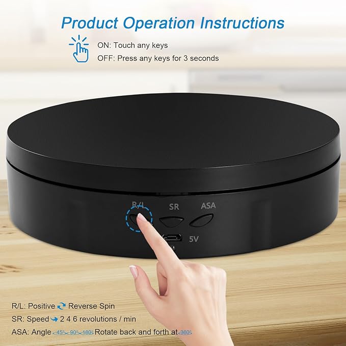 22 lbs Motorized Rotating Display Stand for Jewelry, 360 Degree, Automatic Mute Rotating Display Stand, Electronic Turntable with USB Charging Port for Display, Photography Products, Cupcakes, Toys