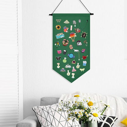 Winmany Wall Hanging Brooch Jewelry Storage Case Canvas Display Stand Enamel Pin Display Banner Holder Earrings Necklace Glitter Pin Collection Organizer (Green)