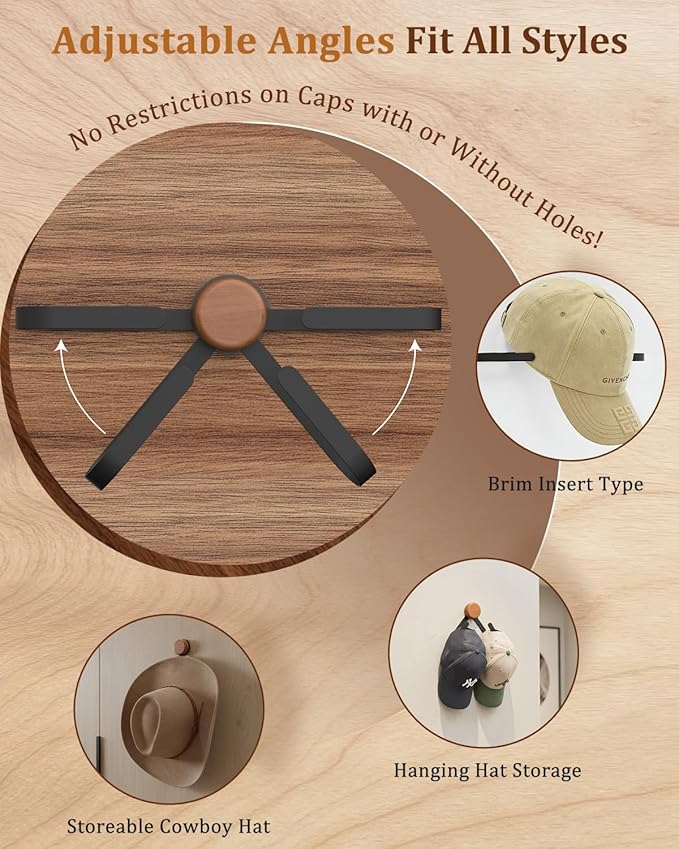 2 Pack Hat Rack for Wall, Stainless Steel Baseball hat Organizer, Adhesive Hat Storage Holder for Door & Bedroom, Holds Up to 25 Hats, 4 Storage Options