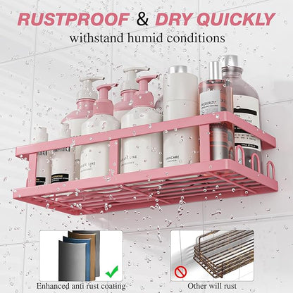 Youvip Shower Caddy Adhesive,No Drill Bathroom Organizer,Large Capacity Rustproof Shelves for Inside Shower,Bathroom Organizers and Storage,Pink