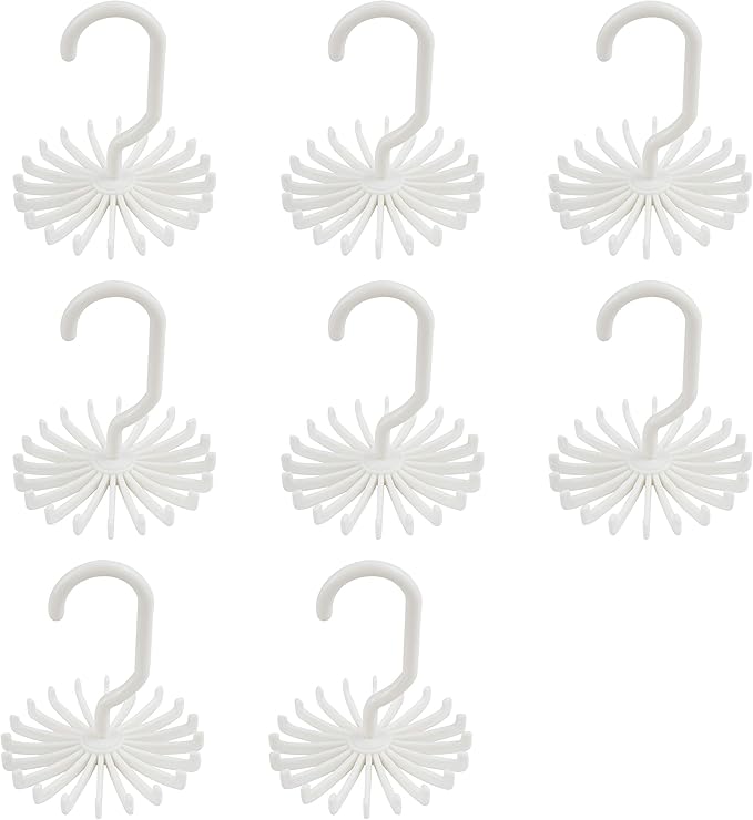 AUEAR, 8 Pack 360 Degree Rotating Scarf Hanger 20 Hooks Twirl Plastic Ties for Women Men Home Bedroom Supplies (White)
