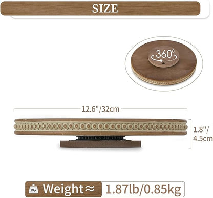 Hanobe Lazy Susan Centerpiece Tray: Round Wooden Turntable Organizer 12" for Dining Table Kitchen Counter Coffee Table Home Decor with Beaded Brown