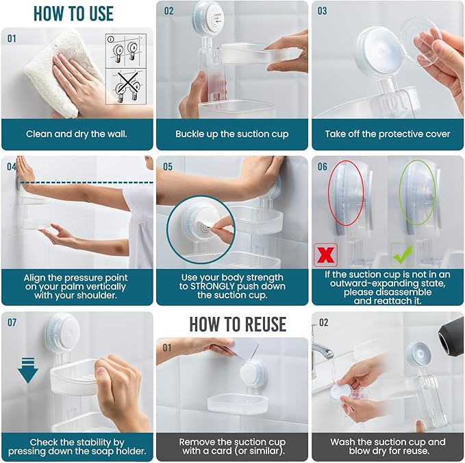 TAILI Soap Holder Soap Dish for Shower, Suction Cup Soap Holder for Shower Wall, Bathroom Accessories, Removable Strong Hold Soap Saver, Drill Free, Clear 2 Layer