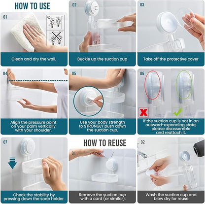 TAILI Soap Holder Soap Dish for Shower, Suction Cup Soap Holder for Shower Wall, Bathroom Accessories, Removable Strong Hold Soap Saver, Drill Free, Clear 2 Layer