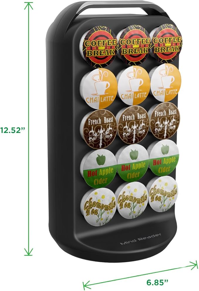 Mind Reader Single Serve Coffee Pod Storage, 30 Pod Capacity, Countertop Organizer, 6.75"L x 6.25"W x 12.5"H, Black