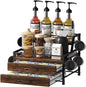 Homsorout Coffee Syrup Rack Organizer - 4-Tier 8 Syrup Wine Bottles Stand with 82 Storage Drawer for K Cups, Coffee Pod Holder for Countertop, Bar Station, Kitchen, Rustic Brown