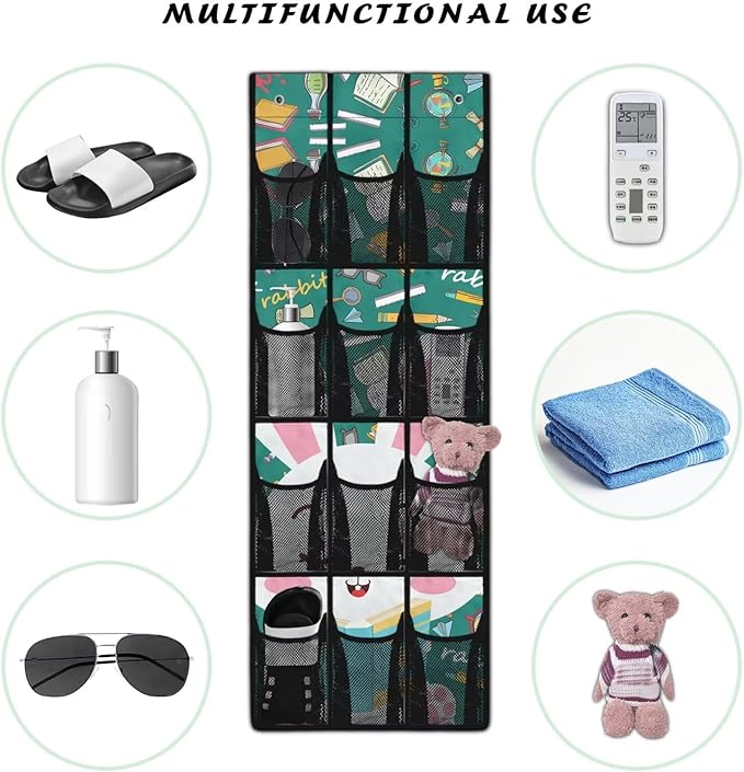 Rabbit Over the Door Shoe Organizer,12 Large Breathable Mesh Pockets,Space Saving Hanging Storage Holder,Closet Rack Hanger Hangs on Closets for Shoes,Accessories,Home Essentials