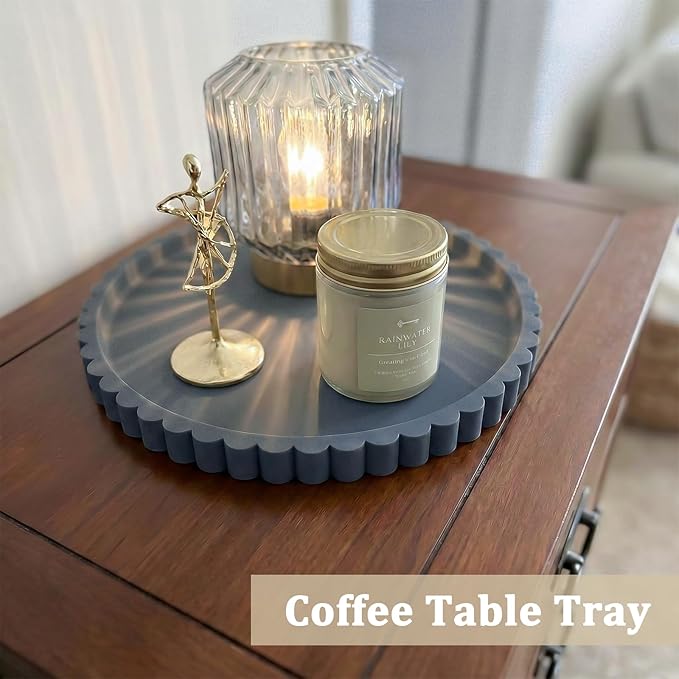 Silicone Bathroom Vanity Tray, Modern Round Decorative Tray for Countertop, Waterproof & Unbreakable Cosmetic Perfume Organizer, Extra-Thick & Sturdy, Easy to Clean Candle Tray (9 inch, Dark Grey)