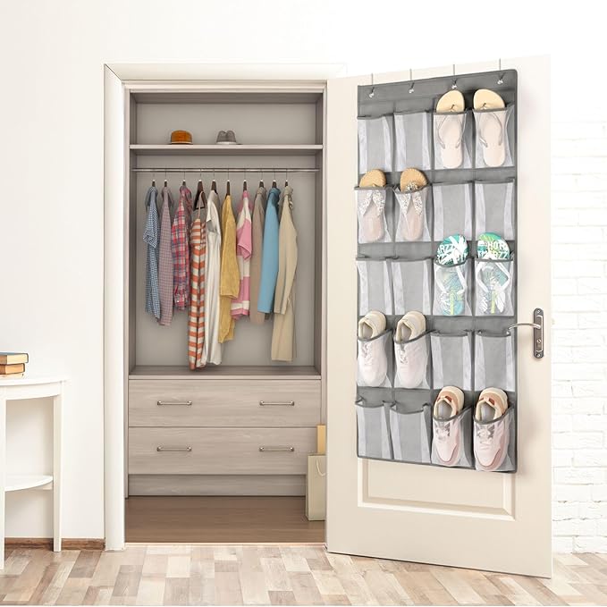 F-color Large Hanging Organizer - Over the Door Shoe Organizer, Cruise Essentials for Closet & Pantry, 20 Breathable Mesh Pockets, Space Saving Hanging Storage Holder with 4 Heavy-Duty Metal Hooks