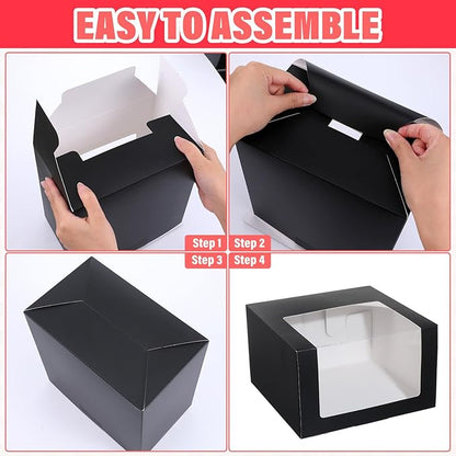 24 Pack Black Hat Boxes with Window - Display & Storage Box for Baseball Caps, Snapbacks, Dad Hats | 7.8 x 7.8 x 4.7 Inch Foldable Gift Box Organizer