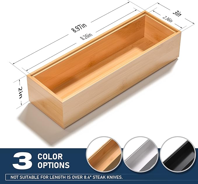VeyFey Silverware Tray for Drawer, Stackable Kitchen Bamboo Drawer Organizer 9" x 3" x 2" Set of 2