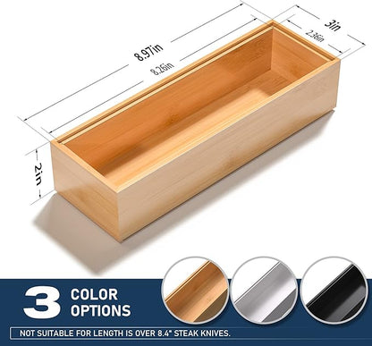 VeyFey Silverware Tray for Drawer, Stackable Kitchen Bamboo Drawer Organizer 9" x 3" x 2" Set of 2