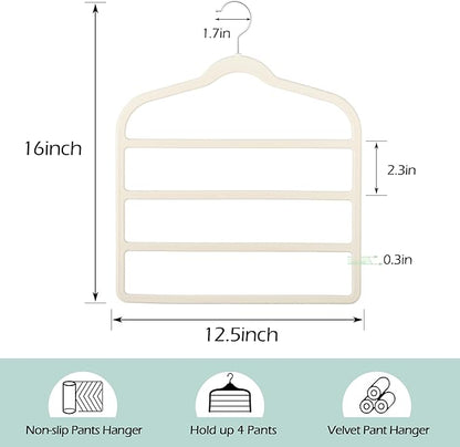 Velvet Pants Clothes Hanger Space Saving Non Slip Pants Shorts Hanger, Myfolrena Jeans Slack Trousers Hangers Multiple Velvet Hanger Closet Organizer Storage for Leggings,Jeans,Scarf,Tie (5, Beige)
