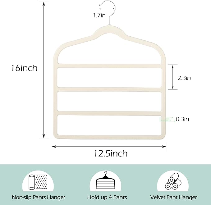 Velvet Pants Clothes Hanger Space Saving Non Slip Pants Shorts Hanger, Myfolrena Jeans Slack Trousers Hangers Multiple Velvet Hanger Closet Organizer Storage for Leggings,Jeans,Scarf,Tie (3, Beige)