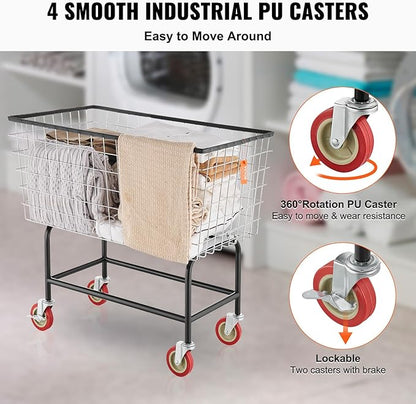 VEVOR Wire Laundry Cart, 3.8Bushel Wire Laundry Basket with Wheels, 32.5''x21.3''x29.9'', Commercial Laundry Basket, Steel Frame with Chrome Finish, 4'' Casters, Wire Cart for Laundry