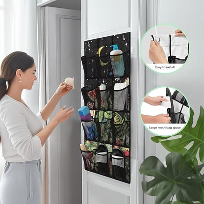 Moon Shoe Organizer Over The Door 12 Pockets Mushrooms Door Hanger Organizer Bathroom Mesh Fabric Black Shoe Holder Hanger for Living Room Space Saving Wall Hanging Storage