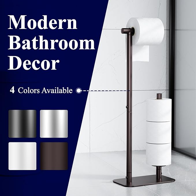 Kitsure Toilet Paper Holder Free Standing - Large Capacity Toilet Paper Holder for 4 Rolls, Rustproof Toilet Paper Stand with Non-Slip Stable Base, Brown, Medium