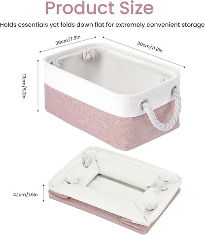 Storage Baskets for Shelves 11.8x7.9x5.2 Inch, Foldable Fabric Storage Bins with Handles, Small Storage Baskets for Organizing Closet, Office, Home Organization (1-Pack, White&Pink)